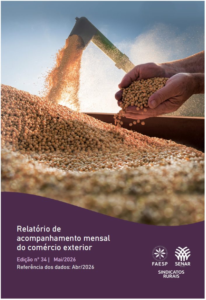 Capa do relatório de acompanhamento mensal do comércio exterior - Edição Nº 34 - Maio/2026