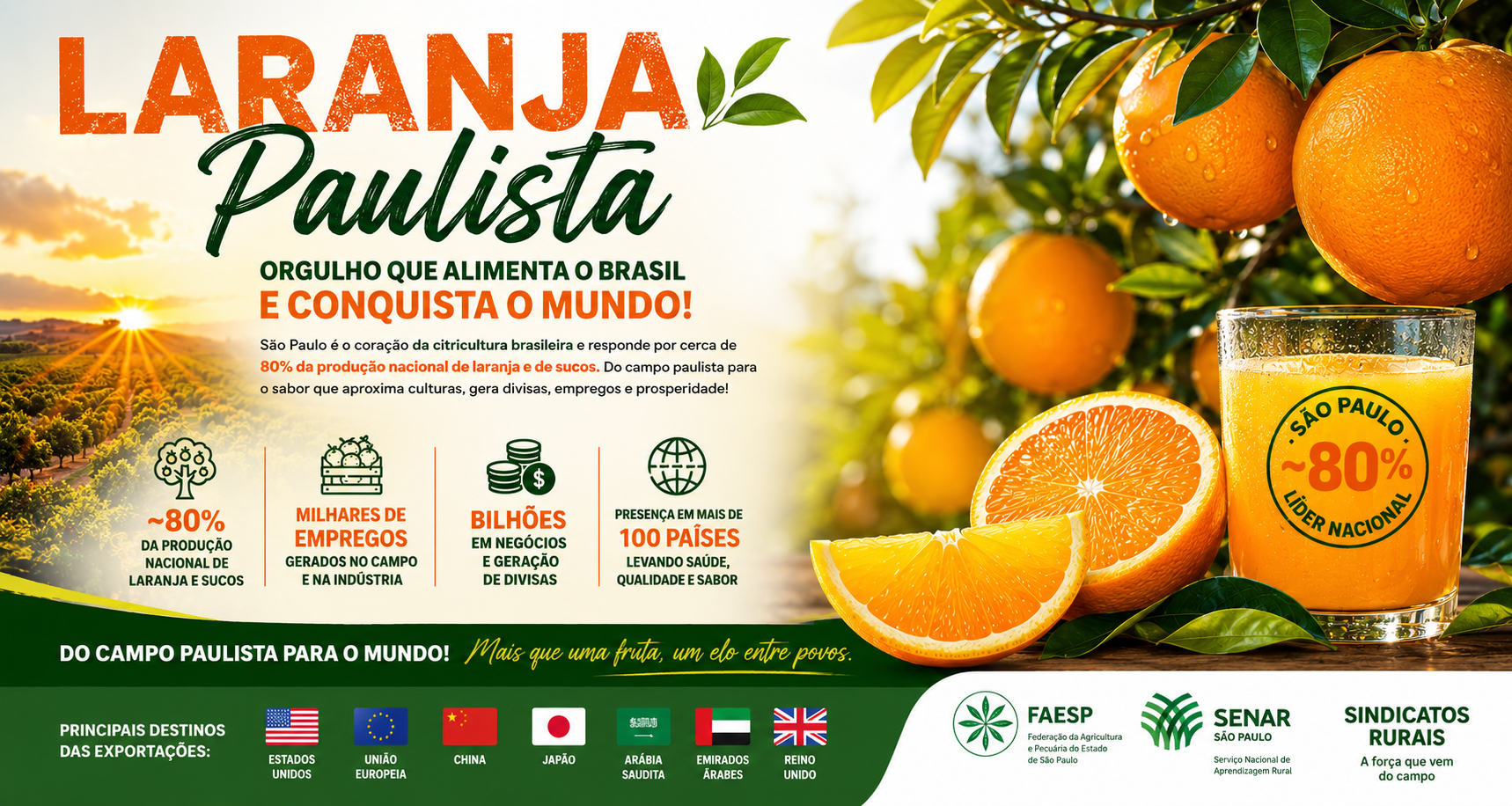 Líder da citricultura brasileira, São Paulo transforma qualidade, tradição e inovação em um dos maiores símbolos da integração entre povos por meio da alimentação